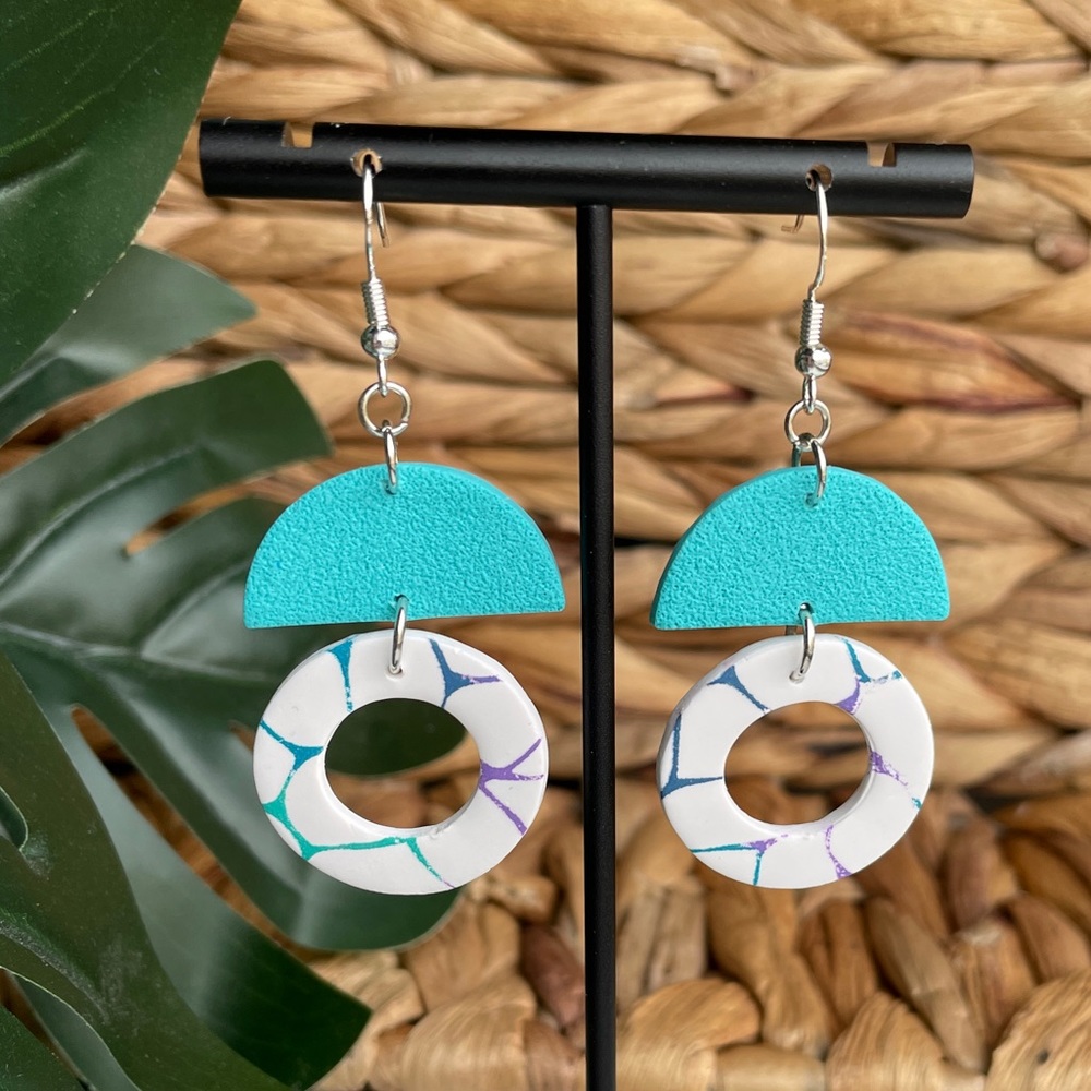 Handmade Polymer Clay Abstract Dangly Earrings